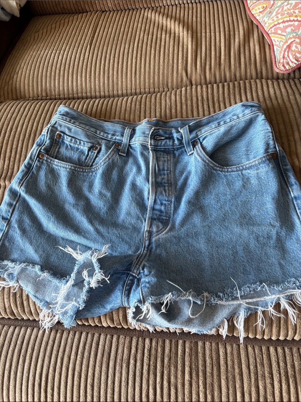 Levi's Light Blue Distressed Denim Cutoff Shorts premium 501